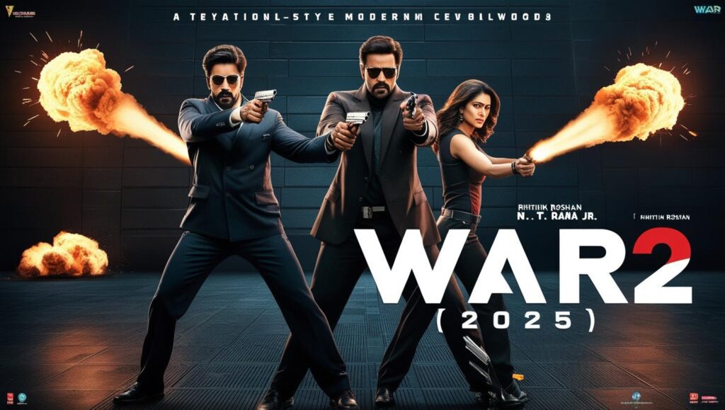 War 2 movie poster featuring Hrithik Roshan and NTR Jr